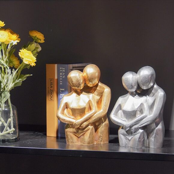 Gold Hugging Couple Statue Modern Lovers Figurine Resin Home Shelf Décor Gift - Picture 8 of 9